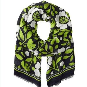 Vera Bradley Soft Fringe Scarf Navy, Lime Green, White Floral Pattern